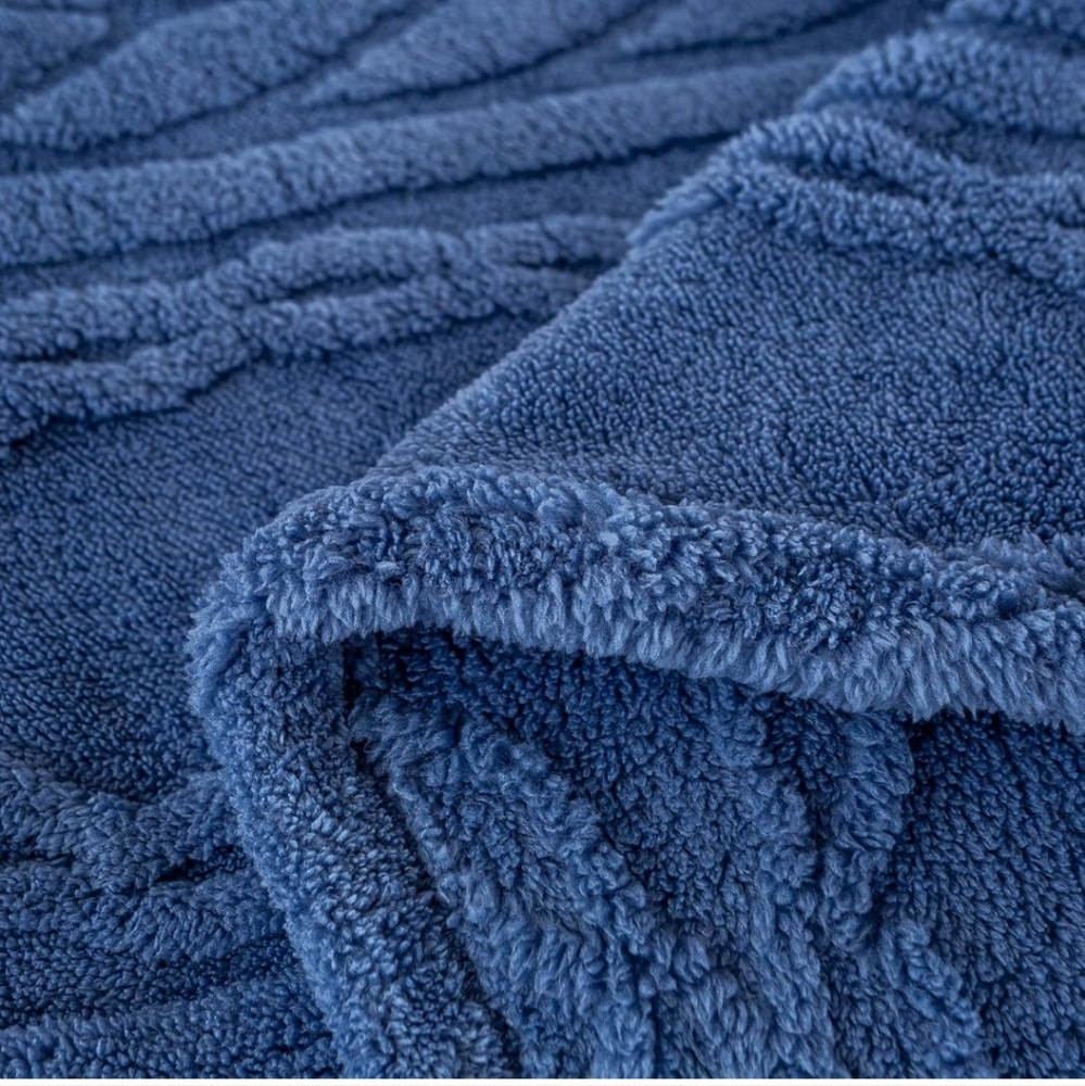 YUSOKI Sherpa Queen Size Blanket 3D Stylish Design Washed Blue 90"x90"(NWT) - Picture 5 of 10